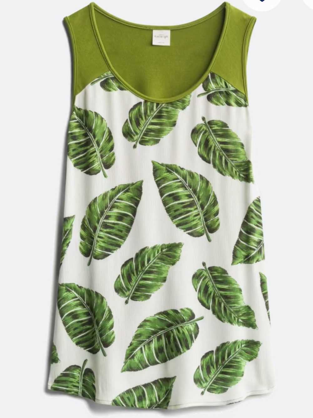 Kaileigh Green Leaf Print Tank with Olive Yoke